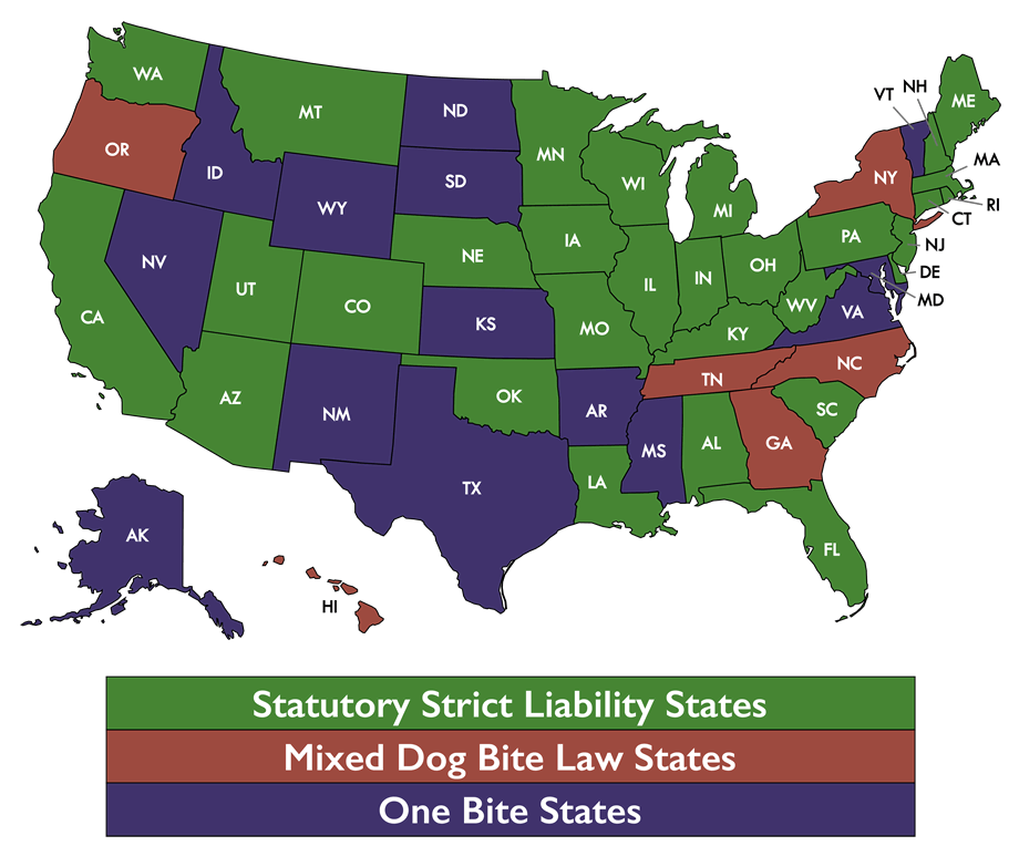 Dog bite law map by states